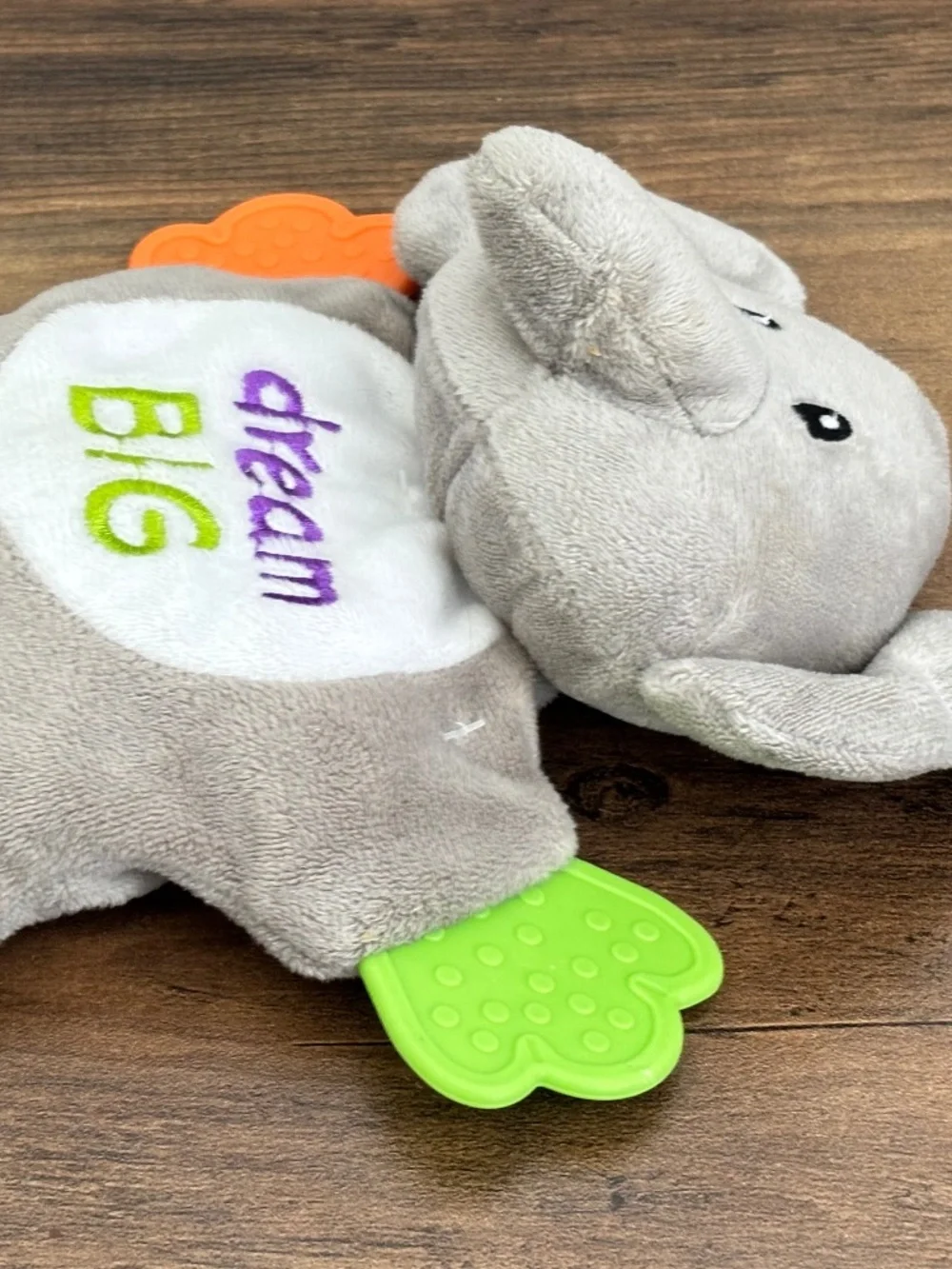 NWOT Playtex Baby Gray Elephant Doll Teether Plush Lovey Crinkle Toy Dream Big